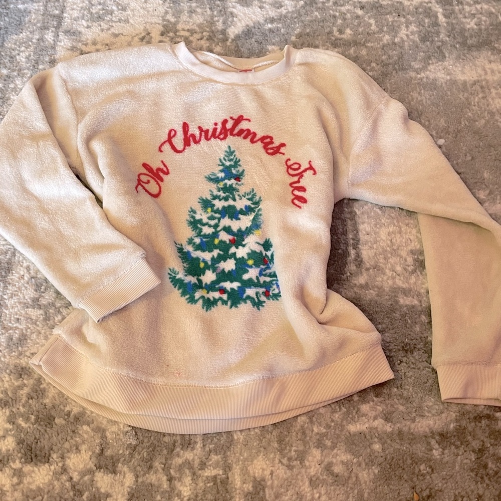 Fluffy “Oh Christmas Tree” womens sweater top